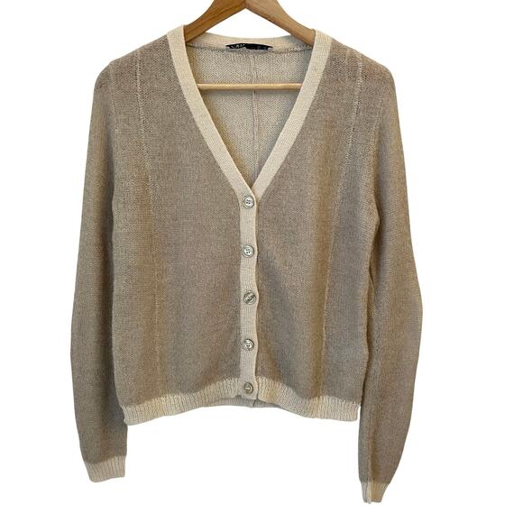 Zara Cardigan Sweater Women M Alpaca Wool Blend Open Knit Quiet Luxury Old Money - Picture 2 of 14